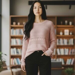 Magaschoni: Pretty in Pink Scoop Neck Long Sleeved Sweater Size Medium